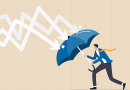 An animated character is deflecting arrows with an umbrella.