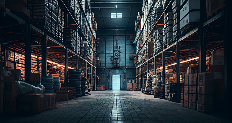 A dimly lit, overcrowded storage room.