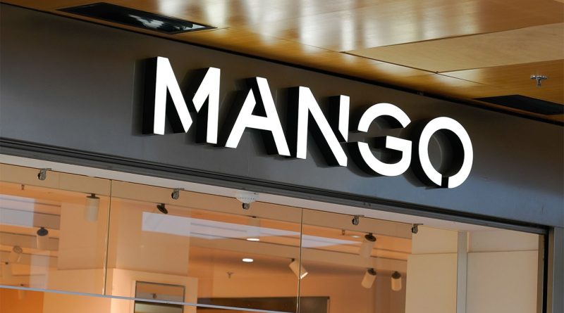 Image of the Mango logo on one of their modern store fronts to support Mango US stores article
