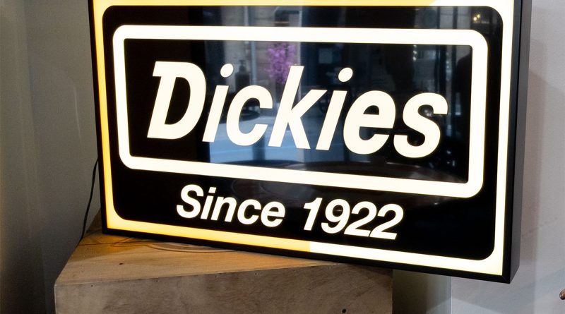 Image of the Dickies logo on a black and yellow sign with 'Since 1922' written underneath to support Denise Anderson article