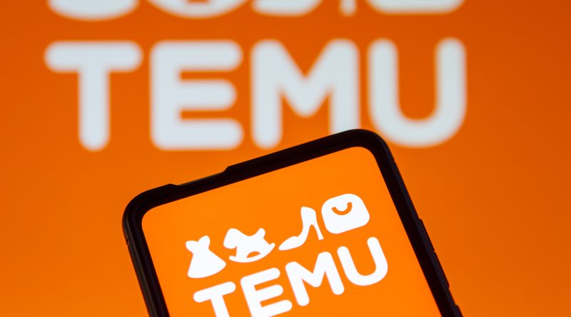 Image of the Temu logo displayed on both a mobile phone screen and a computer screen to support U.S warehousing article