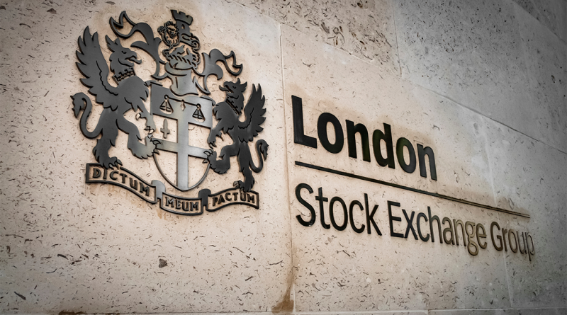 Close-up of the London Stock Exchange sign
