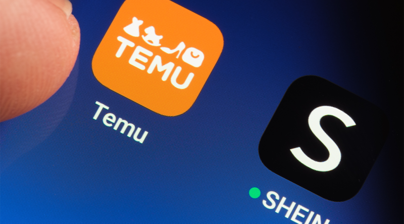 Shein and Temu mobile app logos on phone