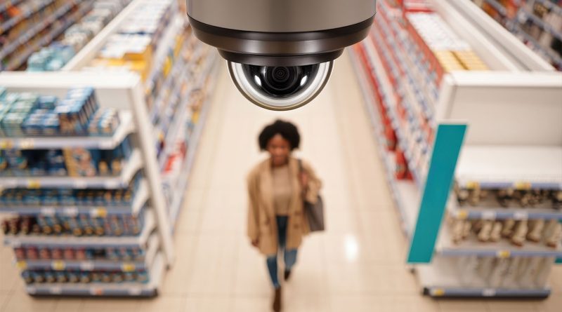 Retail store with security measures and controlled checkout areas reflecting shrink reduction strategies