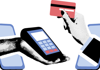 a digital illustration depicting a contactless payment transaction