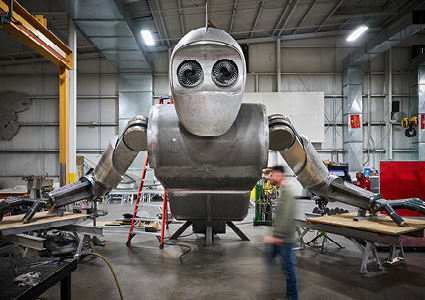 StarBot, a 15-foot-tall, steam-punk-inspired metal robot sculpture